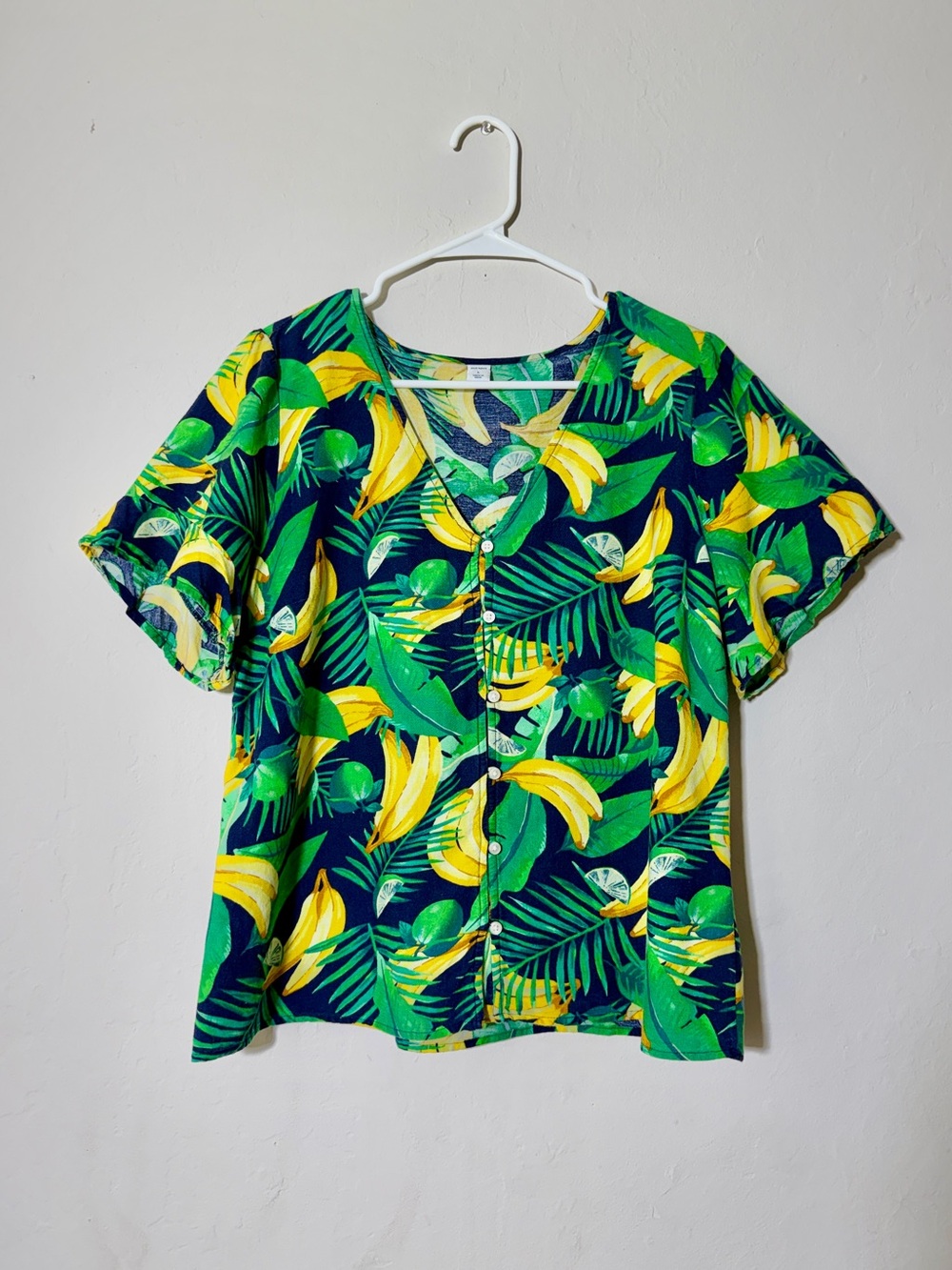 Old Navy Tropical Banana Print Button-Down Top - Green/Yellow/Blue